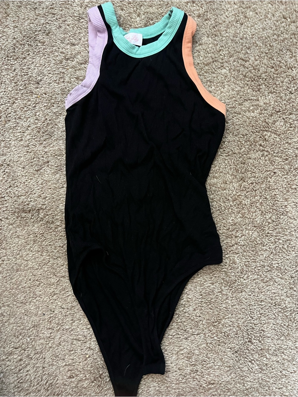 Pink Lily Black Ribbed Tank with Mint Trim